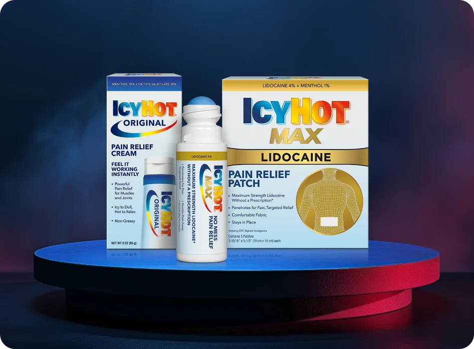 Family shot of Icy Hot PRO Cream, Dry Spray and No Mess. Voted Product of the Year (Consumer Survey of Product Innovation 2023)